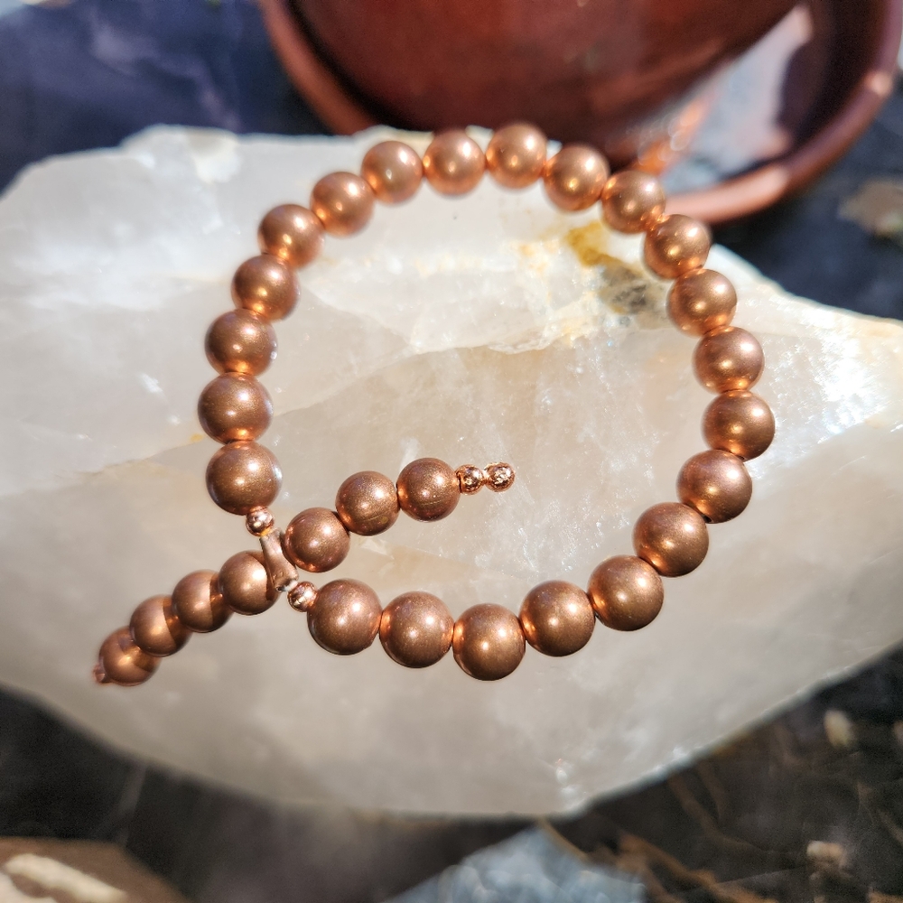 Unique Catterpillar Raw Copper beaded bracelet, Patina'd  Size 7 and 8.